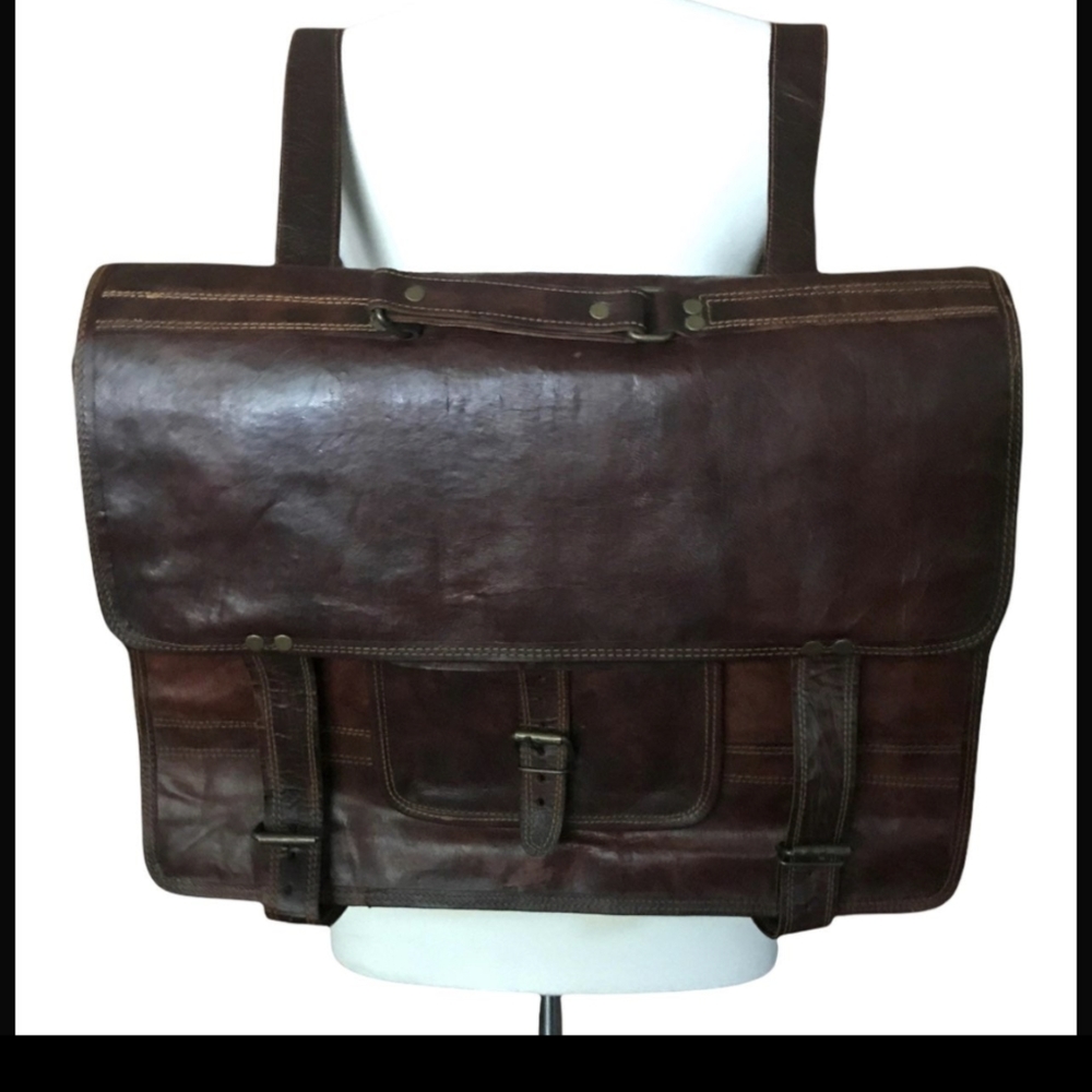 Vintage leather Cambridge style briefcase backpack